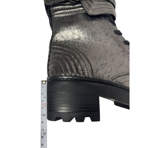 DKNY / Basia Combat / Metallic / Boots With Side Zipper & Buckle Straps / Ancle - Picture 6 of 9